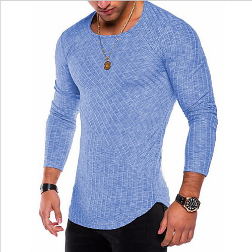 

Men's Solid Colored T-shirt Daily Round Neck Blue / Purple / Khaki / Green / Dark Gray / Gray / Spring / Fall / Long Sleeve