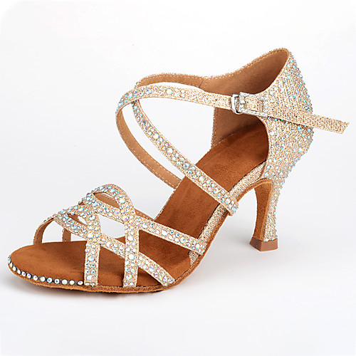

Women's Latin Shoes Synthetics Cross Strap Heel Sparkling Glitter / Glitter / Crystal / Rhinestone Flared Heel Customizable Dance Shoes Almond / Practice
