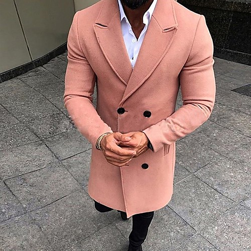 

Men's Daily Fall & Winter EU / US Size Regular Coat, Solid Colored Notch Lapel Long Sleeve Nylon Black / Blushing Pink / Army Green