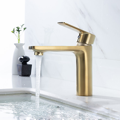 

Bathroom Sink Faucet - Widespread Brushed Gold Centerset Single Handle One HoleBath Taps