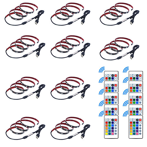 

0.5m Flexible LED Strip Lights RGB Tiktok Lights Remote Controls 15 LEDs SMD5050 1 24Keys Remote Controller 10pcs Multi Color Creative USB Party 5 V