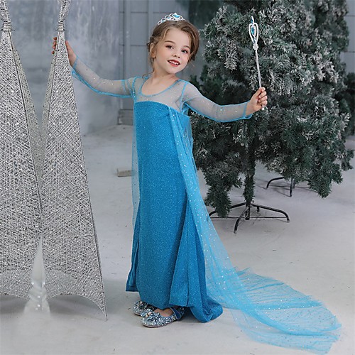 

Santa Suit Princess Elsa Dress Flower Girl Dress Girls' Movie Cosplay A-Line Slip Vacation Dress Halloween Blue Halloween