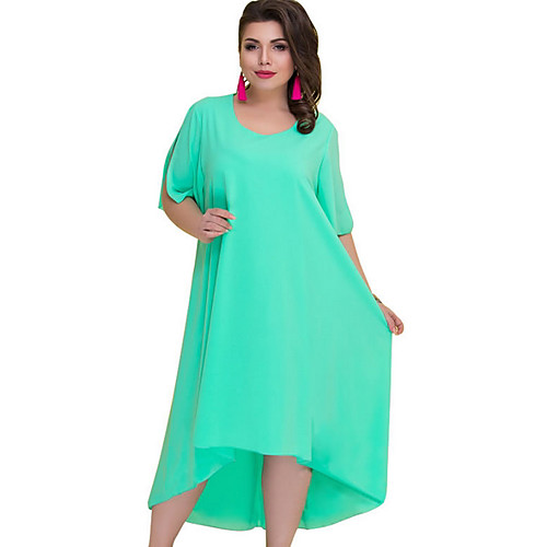 

Women's Plus Size Swing Dress - Short Sleeve Solid Colored Blue Green Navy Blue XL XXL XXXL XXXXL