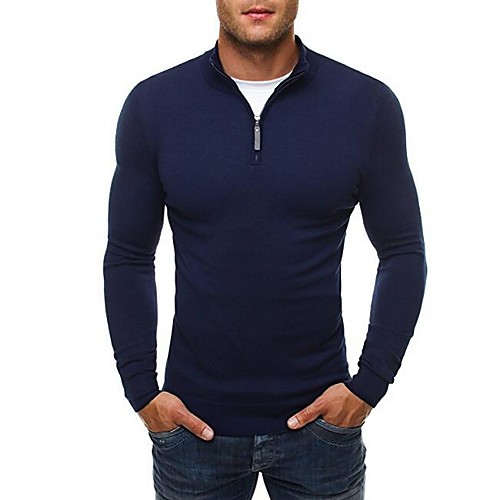 

Men's Solid Colored Pullover Short Sleeves Sweater Cardigans Stand Collar Black Dark Gray Navy Blue