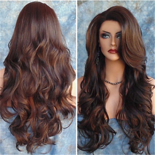 

Synthetic Wig Body Wave Middle Part Wig Long Dark Brown / Dark Auburn Synthetic Hair 26 inch Women's Women Dark Brown