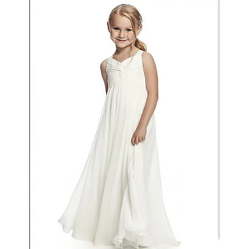 

A-Line Round Neck Floor Length Chiffon Junior Bridesmaid Dress with Side Draping / First Communion