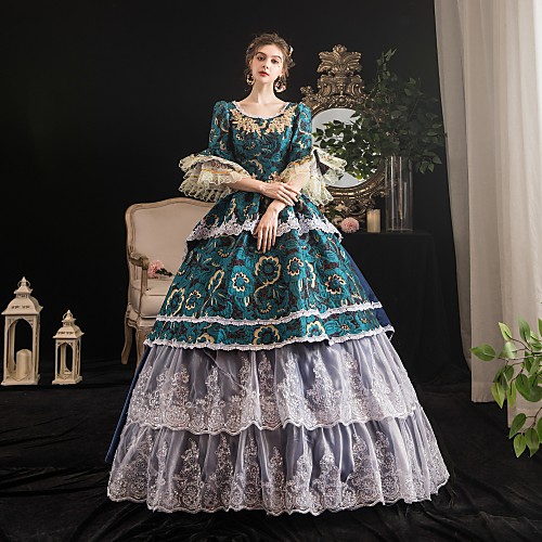 

Maria Antonietta Vintage Rococo Medieval Vacation Dress Winter Dress Party Costume Masquerade Prom Dress Women's Costume Blue Vintage Cosplay Party Masquerade 3/4-Length Sleeve Floor Length Ball Gown