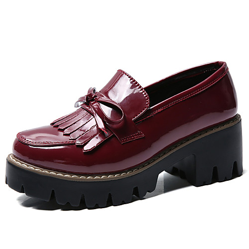 

Women's Loafers & Slip-Ons Chunky Heel Round Toe Cowhide Spring & Summer Black / Wine