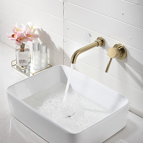 

Bathroom Sink Faucet - Wall Mount / Widespread Gold Wall Mounted Single Handle Two HolesBath Taps