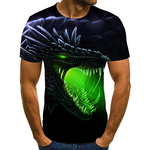 

Men's Plus Size Geometric 3D Pleated Print T-shirt Street chic Weekend Round Neck Green / Summer / Short Sleeve / Animal