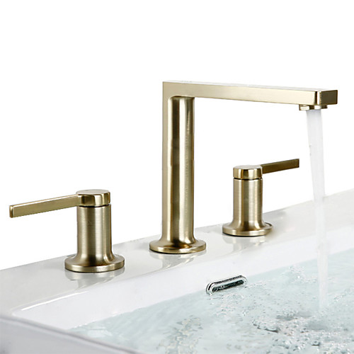 

Bathroom Sink Faucet - Widespread Brushed Gold Widespread Two Handles Three HolesBath Taps