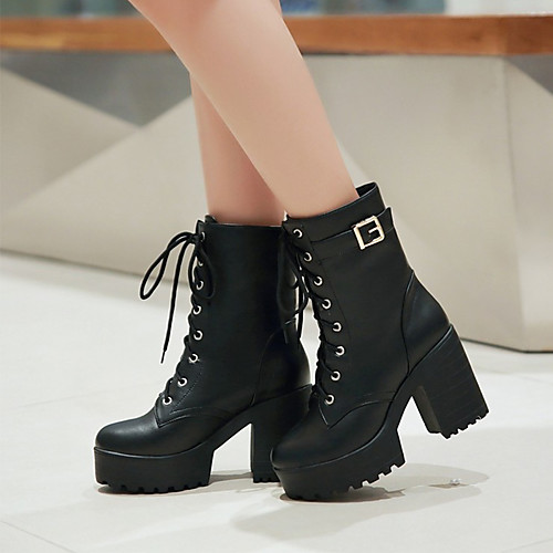 

Women's Boots Spring & Summer / Fall & Winter Chunky Heel Round Toe Casual Minimalism Daily Buckle Solid Colored PU Booties / Ankle Boots Black / Yellow / Brown