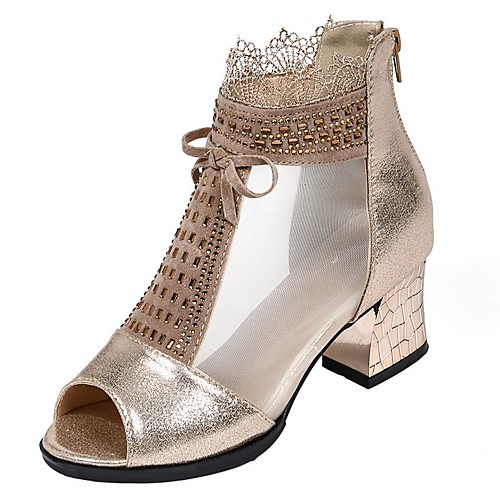 

Women's Sandals Mesh Chunky Heel Open Toe Synthetics Spring & Summer Gold / Black