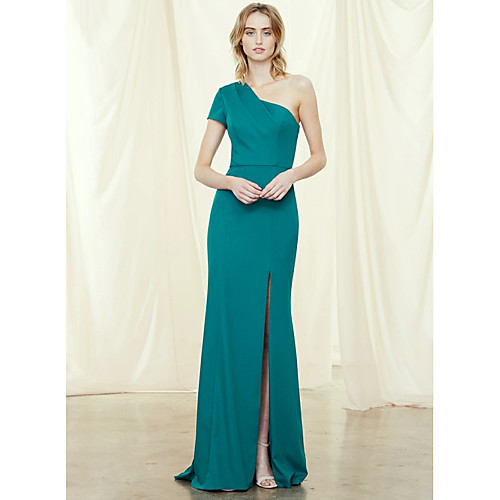 

Sheath / Column One Shoulder Sweep / Brush Train Chiffon Bridesmaid Dress with Split Front