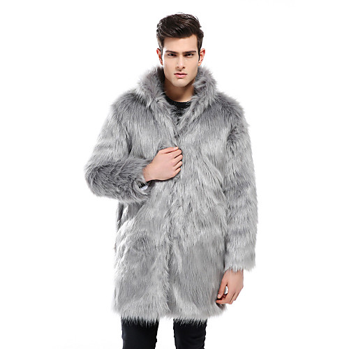 

Men's Solid Colored Winter Faux Fur Coat Long Daily Long Sleeve Faux Fur Coat Tops Black