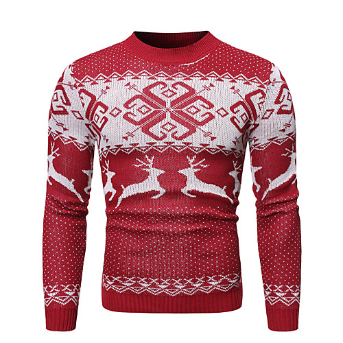 

Men's Christmas Animal Pullover Long Sleeve Sweater Cardigans Crew Neck Winter Red Navy Blue