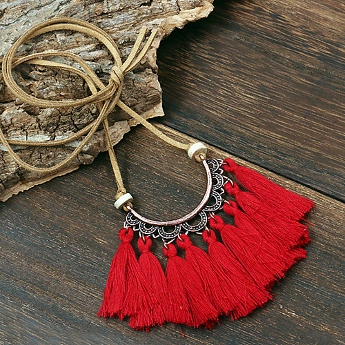 

Women's Pendant Necklace Tassel Simple Vintage Boho Cord Chrome Purple Dark Green Red Beige Coffee 70 cm Necklace Jewelry 1pc For Carnival Street