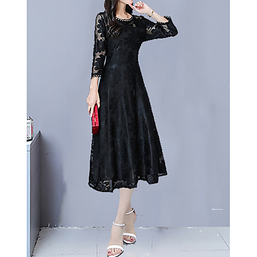 

Women's Plus Size Maxi A Line Dress - 3/4 Length Sleeve Geometric Lace Elegant Black Red Blushing Pink M L XL XXL XXXL XXXXL XXXXXL