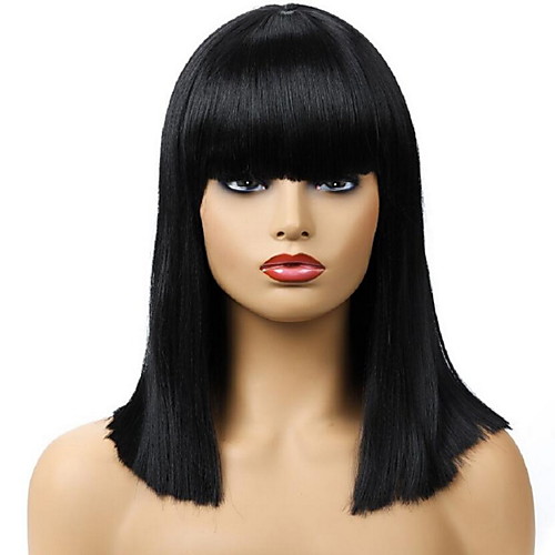 

Synthetic Wig Straight With Bangs Wig Long Natural Black Synthetic Hair 39 inch Women's Women Black