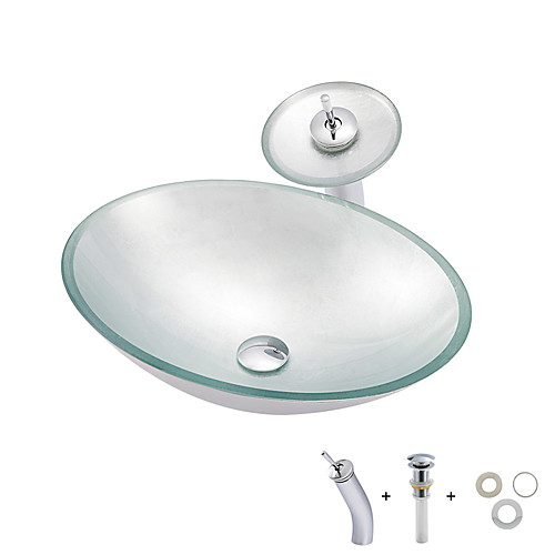

Bathroom Sink / Bathroom Faucet / Bathroom Mounting Ring Contemporary - Tempered Glass Rectangular Vessel Sink