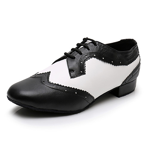 

Men's Modern Shoes / Ballroom Shoes PU Lace-up Heel Thick Heel Dance Shoes Black / White / Performance / Practice