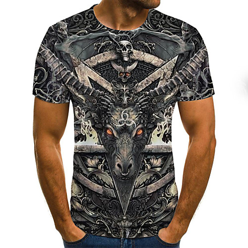 

Men's 3D Graphic Print T-shirt Rock Street chic Halloween Holiday Round Neck Army Green / Short Sleeve / Skull