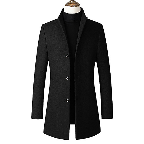 

Men's Daily Long Trench Coat, Solid Colored Stand Long Sleeve Polyester Black / Wine / Gray