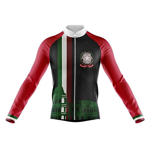 

21Grams Italy National Flag Men's Long Sleeve Cycling Jersey - Green Bike Jersey Top Thermal / Warm UV Resistant Breathable Sports Winter Fleece 100% Polyester Mountain Bike MTB Road Bike Cycling