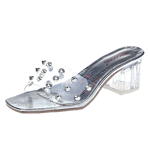 

Women's Sandals Clear / Transparent / PVC Heel Sandals Fall / Spring & Summer Chunky Heel Square Toe Daily PVC / PU Gold / Silver