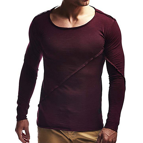 

Men's T shirt Solid Colored Long Sleeve Daily Tops Wine