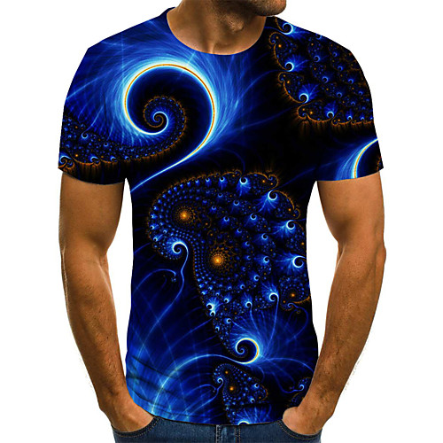 

Men's Plus Size Geometric Color Block Print T-shirt Street chic Exaggerated Daily Holiday Round Neck Blue / Summer / Short Sleeve