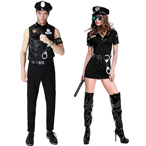 

Police Cosplay Costume Outfits Masquerade Adults' Couple's Cosplay Halloween Halloween Festival / Holiday Polyster Black / Gray Couple's Carnival Costumes