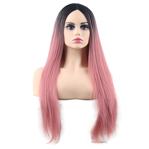 

Ombre Natural Straight Middle Part Wig Long Synthetic Hair 23 inch Women's Women Sexy Lady Color Gradient Ombre