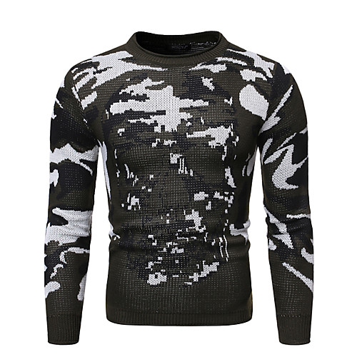 

Men's Camouflage Pullover Long Sleeve Sweater Cardigans Crew Neck Fall Winter Black Gray