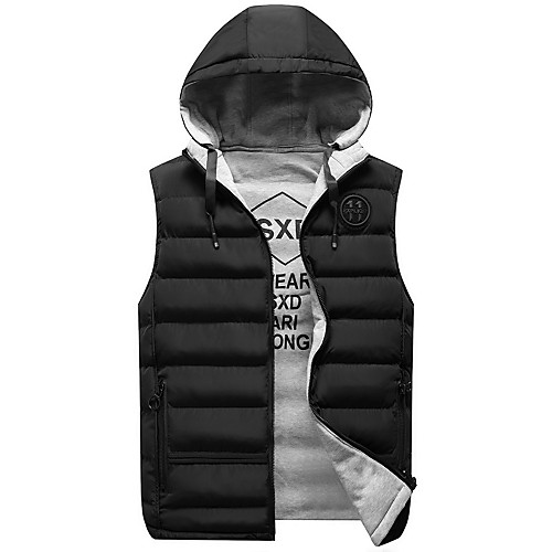 

Men's Solid Colored Basic Winter Vest Regular Daily Sleeveless Cotton Coat Tops Black