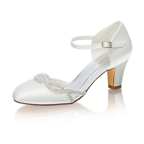 

Women's Wedding Shoes Glitter Crystal Sequined Jeweled Chunky Heel Round Toe Rhinestone Satin Spring & Fall / Summer Ivory / Party & Evening
