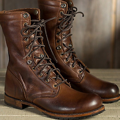 

Women's Boots Comfort Shoes Flat Heel Round Toe PU Mid-Calf Boots Fall & Winter Brown