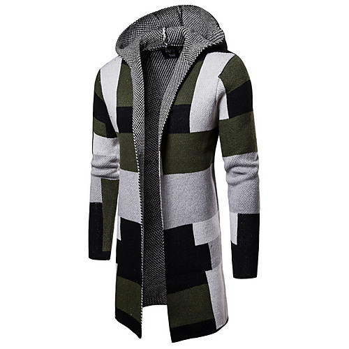 

Men's Color Block Cardigan Long Sleeve Sweater Cardigans Hooded Green Gray