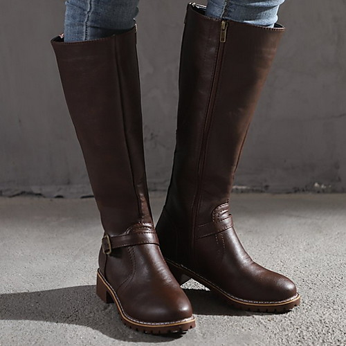 

Women's Boots Knee High Boots Low Heel Round Toe Leather Knee High Boots Summer Black / Brown / Yellow