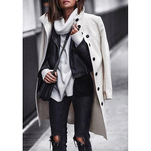 

Women's Solid Colored Fall & Winter Coat Regular Daily Long Sleeve Polyester Coat Tops White