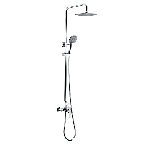 

Exposed Wall Mounted Shower Faucet with 9-inch Top Shower Head with Chrome Plated Brass Diverter Main Body Single Handle Shower Mixer Set with Hand Held Shower