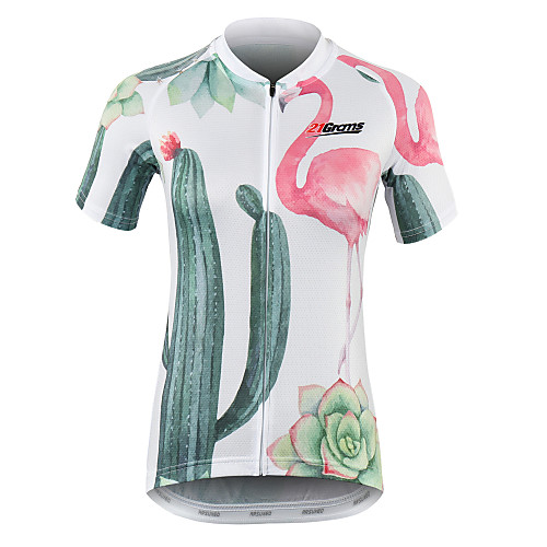 

21Grams Flamingo Floral Botanical Cactus Women's Short Sleeve Cycling Jersey - White Bike Jersey Top Breathable Quick Dry Moisture Wicking Sports 100% Polyester Mountain Bike MTB Road Bike Cycling