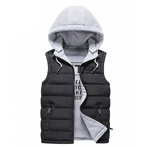 

Men's Solid Colored Winter Vest Regular Daily Sleeveless Cotton Coat Tops Black