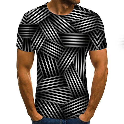 

Men's Plus Size 3D Graphic Black & White Pleated Print T-shirt Street chic Weekend Round Neck Black / Summer / Short Sleeve