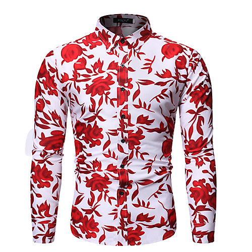 

Men's Shirt Floral Graphic Long Sleeve Daily Tops White Black