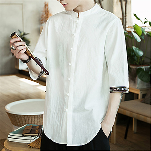 

Men's Shirt Solid Colored Long Sleeve Daily Tops Elegant Vintage White Wine Light Green