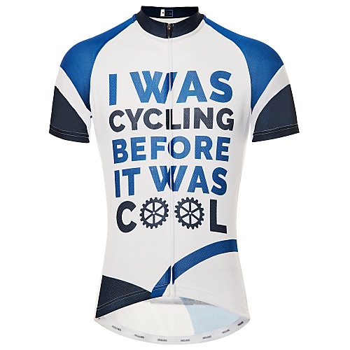 

21Grams I Was Cycling Before It Was Cool Men's Short Sleeve Cycling Jersey - Blue / White Bike Jersey Top Breathable Quick Dry Reflective Strips Sports 100% Polyester Mountain Bike MTB Road Bike