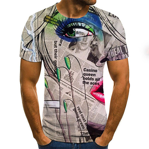 

Men's Plus Size 3D Graphic Patchwork Print T-shirt Basic Street chic Daily Going out Round Neck Gray / Short Sleeve / Portrait