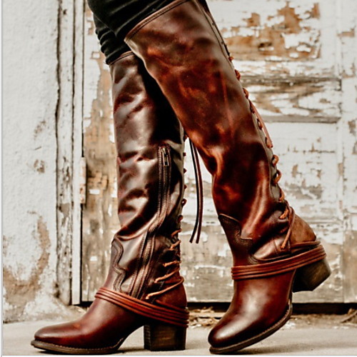 

Women's Boots Knee High Boots Chunky Heel Round Toe PU Knee High Boots Fall & Winter Black / Brown / Gray