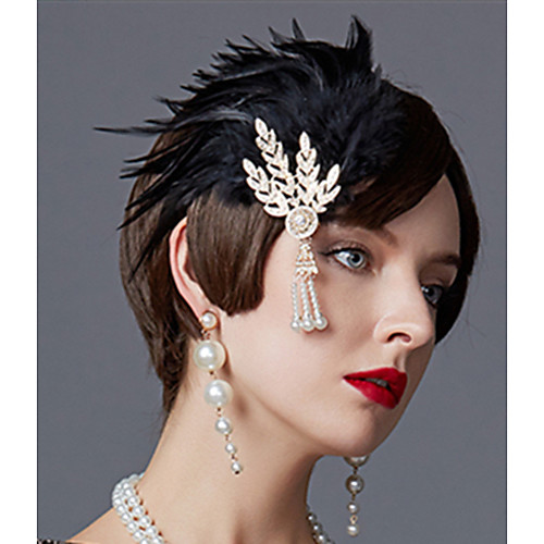 Charleston Vintage 1920s The Great Gatsby Flapper Headband Women S Feather Costume Black Golden Red Vintage Cosplay Festival